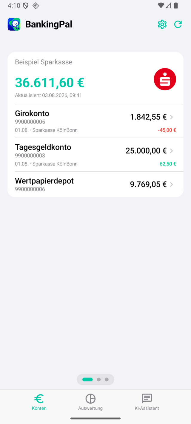 BankingPal f&uuml;r Android &ndash; Konten&uuml;bersicht mit Gesamtsaldo