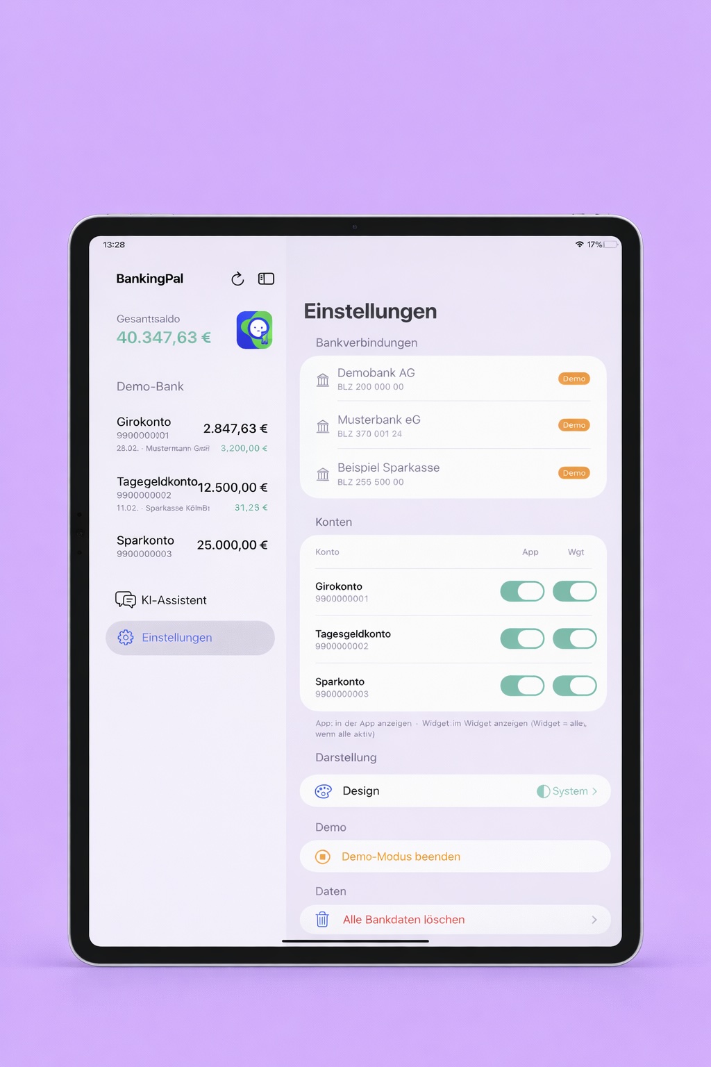 BankingPal Pocket iPad Einstellungen