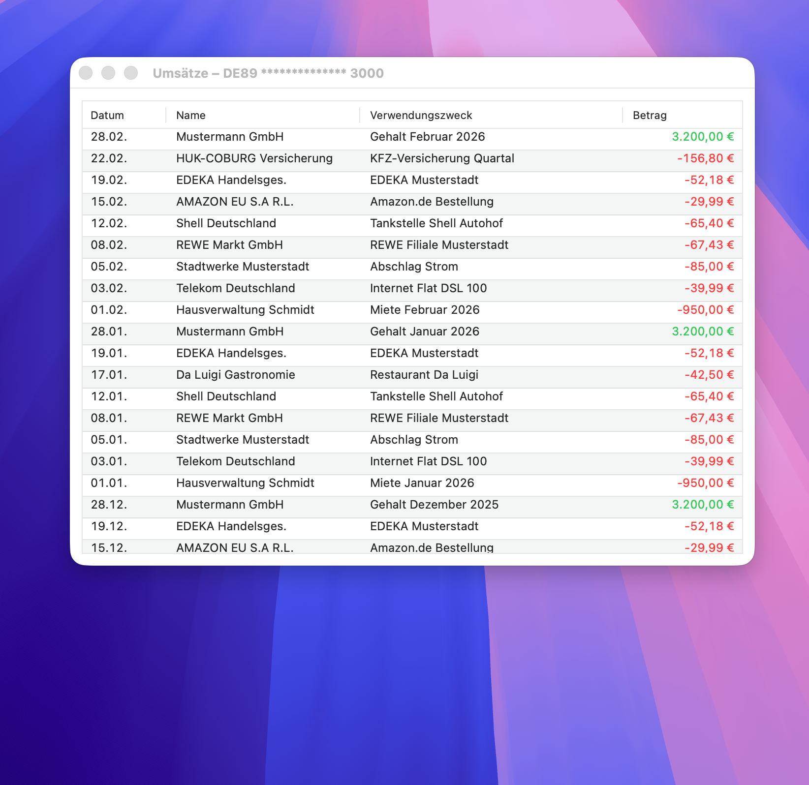 BankingPal Transaktionen